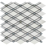 Thassos White Marble Polished Lattice Mosaic Tile w / Blue Gray Dots