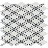 Carrara White Marble Honed Lattice Mosaic Tile w / Blue Gray Dots