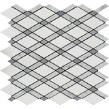 Carrara White Marble Honed Lattice Mosaic Tile w / Blue Gray Dots