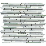 Thassos White Marble Polished Tricolor ( Thassos +Carrara +Ming-Green ) Bamboo Sticks Mosaic