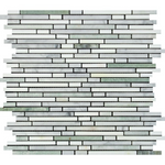 Thassos White Marble Honed Tricolor ( Thassos +Carrara +Ming-Green ) Bamboo Sticks Mosaic-Marble Mosaic-American Tile Depot