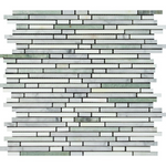 Thassos White Marble Honed Tricolor ( Thassos +Carrara +Ming-Green ) Bamboo Sticks Mosaic-Marble Mosaic-American Tile Depot