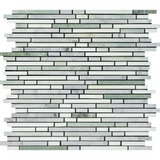 Thassos White Marble Polished Tricolor ( Thassos +Carrara +Ming-Green ) Bamboo Sticks Mosaic