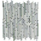 Thassos White Marble Polished Tricolor ( Thassos +Carrara +Ming-Green ) Bamboo Sticks Mosaic