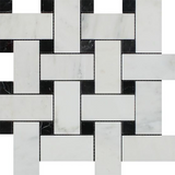 Oriental White / Asian Statuary Marble Polished Large Basketweave Mosaic Tile w / Black Dots