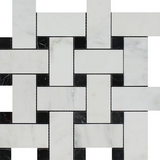 Oriental White / Asian Statuary Marble Honed Large Basketweave Mosaic Tile w / Black Dots