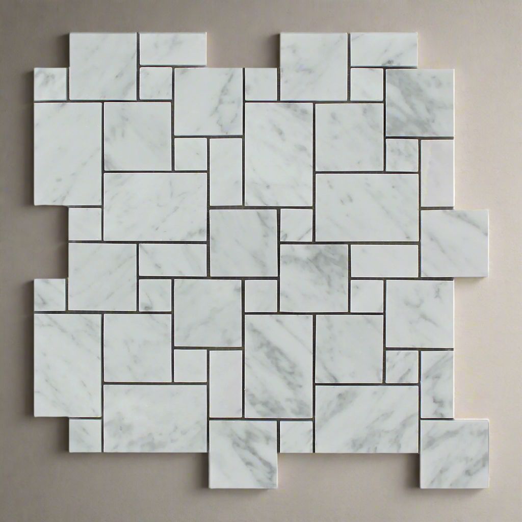 Carrara White Marble Polished Mini Versailles Mosaic Tile-Marble Mosaic-American Tile Depot