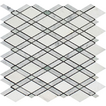 Thassos White Marble Honed Lattice Mosaic Tile w / Ming Green Dots-Marble Mosaic-American Tile Depot