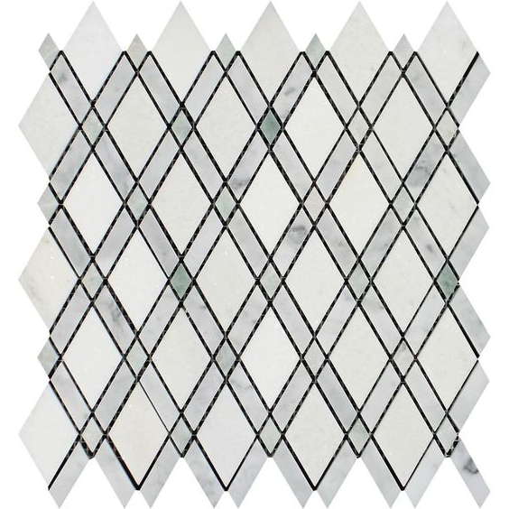 Thassos White Marble Honed Lattice Mosaic Tile w / Ming Green Dots-Marble Mosaic-American Tile Depot