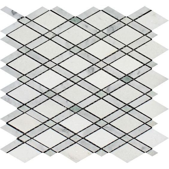 Thassos White Marble Polished Lattice Mosaic Tile w / Ming Green Dots-Marble Mosaic-American Tile Depot