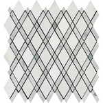 Thassos White Marble Polished Lattice Mosaic Tile w / Ming Green Dots-Marble Mosaic-American Tile Depot