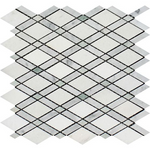 Thassos White Marble Polished Lattice Mosaic Tile w / Ming Green Dots-Marble Mosaic-American Tile Depot