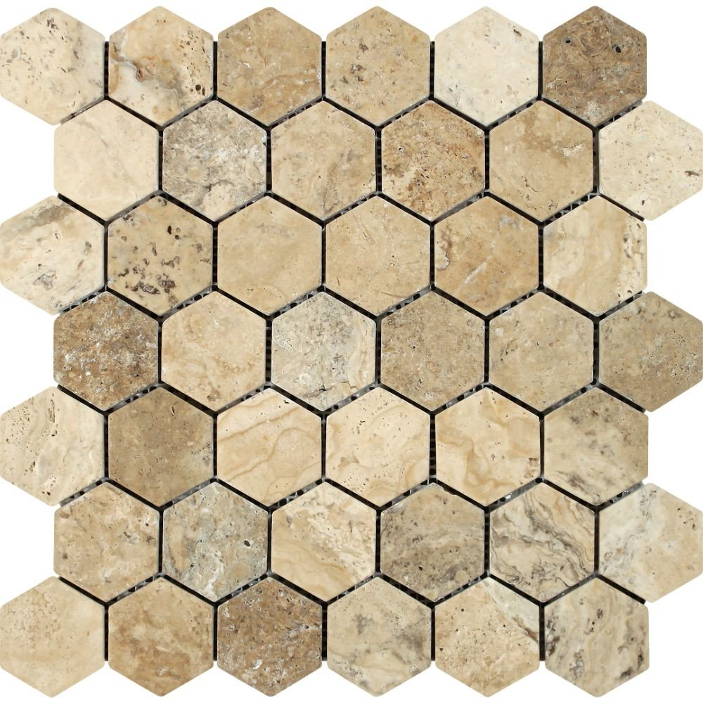 Philadelphia Travertine Tumbled 2'' Hexagon Mosaic Tile-Travertine Mosaic-American Tile Depot