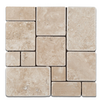 Durango Cream Travertine 4-Pieced OPUS Mini-Pattern Tumbled Mosaic Tile-Travertine Mosaic-American Tile Depot