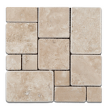 Durango Cream Travertine 4-Pieced OPUS Mini-Pattern Tumbled Mosaic Tile