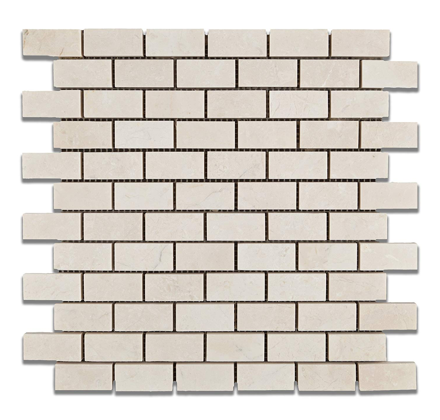 1 X 2 White Pearl / Botticino Marble Polished Brick Mosaic Tile-Marble Mosaic-American Tile Depot