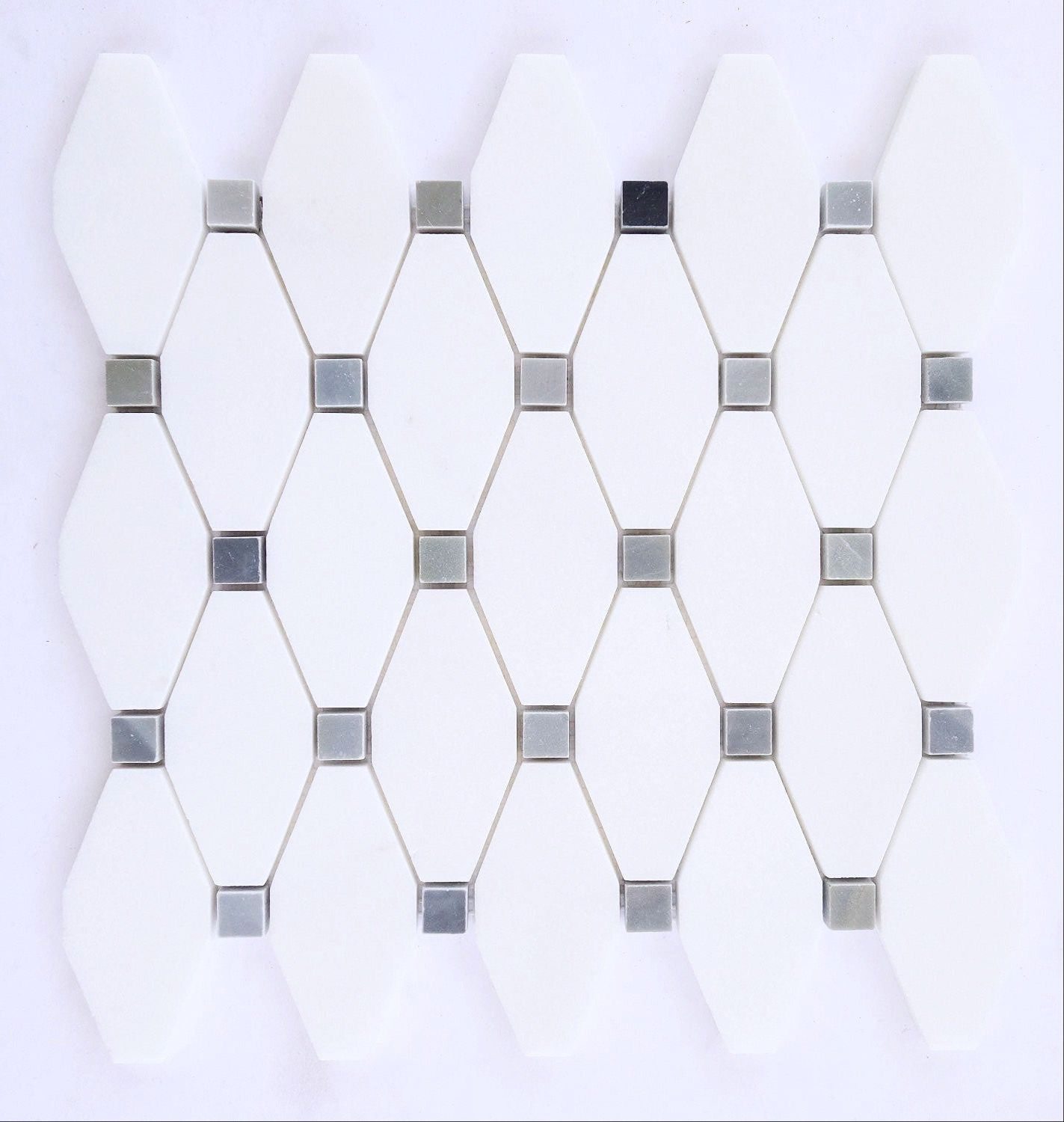 Thassos White Marble Honed Octave Pattern Mosaic Tile w/ Blue-Gray Dots-Marble Mosaic-American Tile Depot