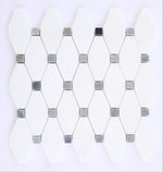 Thassos White Marble Polished Octave Pattern Mosaic Tile w/ Blue-Gray Dots-Marble Mosaic-American Tile Depot