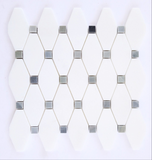 Thassos White Marble Polished Octave Pattern Mosaic Tile w/ Blue-Gray Dots