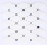 Thassos White Marble Polished Octave Pattern Mosaic Tile w/ Blue-Gray Dots