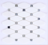 Thassos White Marble Honed Octave Pattern Mosaic Tile w/ Blue-Gray Dots