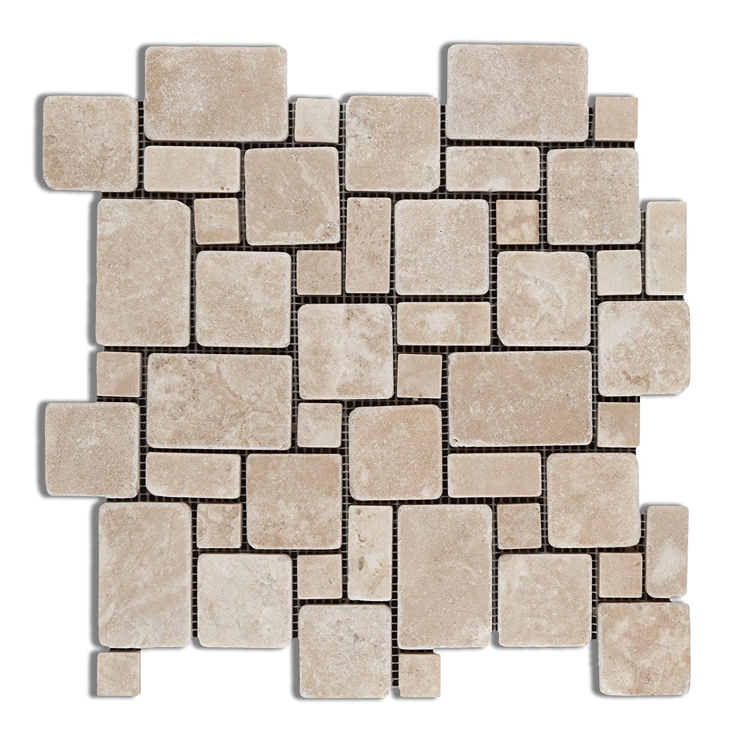 Durango Cream Travertine Tumbled Mini Versailles Mosaic Tile-Marble Mosaic-American Tile Depot