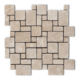 Durango Cream Travertine Tumbled Mini Versailles Mosaic Tile