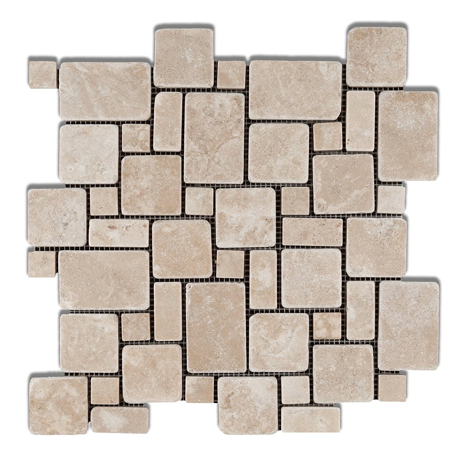 Durango Cream Travertine Tumbled Mini Versailles Mosaic Tile-Marble Mosaic-American Tile Depot