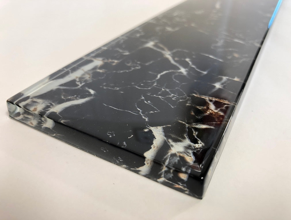 3 X 12 Black Marquina Marble Look Glass Subway Tile