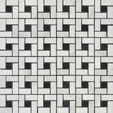 Oriental White / Asian Statuary Marble Polished Pinwheel Mosaic Tile w/ Black Dots