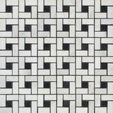 Oriental White / Asian Statuary Marble Honed Pinwheel Mosaic Tile w/ Black Dots-Marble Mosaic-American Tile Depot