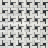 Oriental White / Asian Statuary Marble Honed Pinwheel Mosaic Tile w/ Black Dots