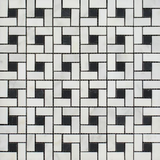 Oriental White / Asian Statuary Marble Honed Pinwheel Mosaic Tile w/ Black Dots