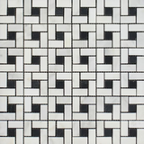 Oriental White / Asian Statuary Marble Polished Pinwheel Mosaic Tile w/ Black Dots