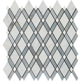 Oriental White / Asian Statuary Marble Honed Lattice Mosaic Tile w / Blue Gray