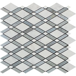 Oriental White / Asian Statuary Marble Polished Lattice Mosaic Tile w / Blue Gray-Marble Mosaic-American Tile Depot