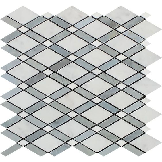 Oriental White / Asian Statuary Marble Honed Lattice Mosaic Tile w / Blue Gray-Marble Mosaic-American Tile Depot