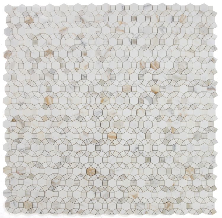 Planet Calacatta Polished Circular Marble Mosaic Tile-Marble Mosaic-American Tile Depot