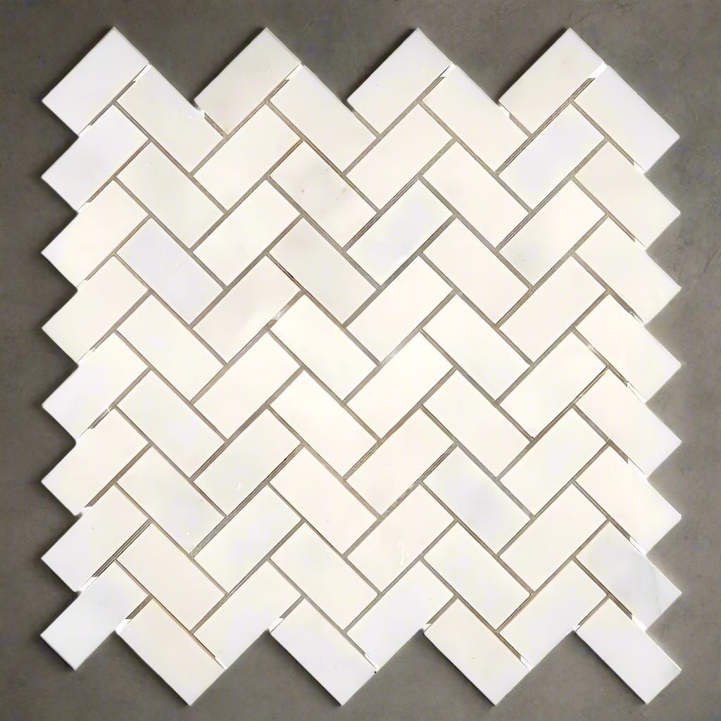 Afyon White Marble Polished 1 x 2 Herringbone Mosaic Tile-Marble Mosaic-American Tile Depot