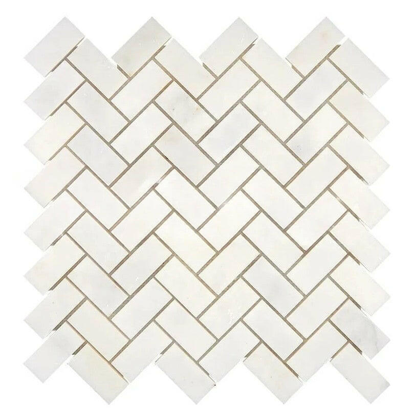 Afyon White Marble Polished 1 x 2 Herringbone Mosaic Tile-Marble Mosaic-American Tile Depot