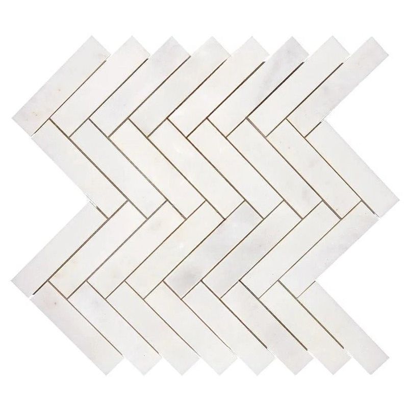 Afyon White Marble Polished 1 x 4 Herringbone Mosaic Tile-Marble Mosaic-American Tile Depot