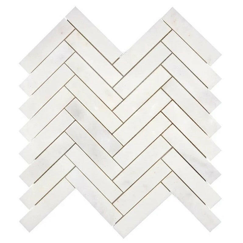 Afyon White Marble Polished 1 x 4 Herringbone Mosaic Tile-Marble Mosaic-American Tile Depot