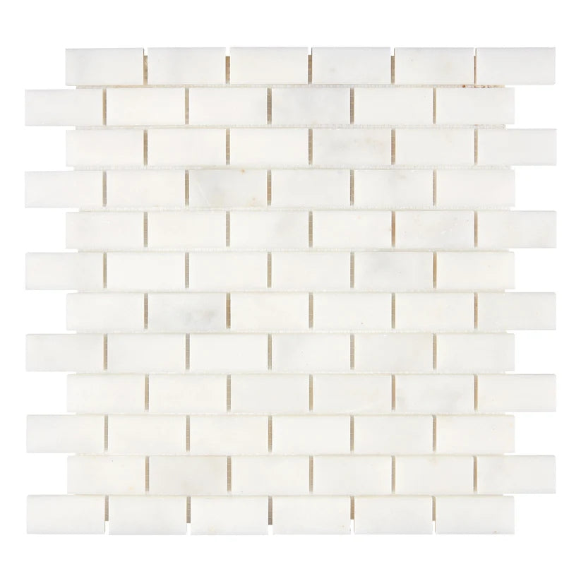 Sample of 1 X 2 Afyon White Marble Polished Brick Mosaic Tile-Sample-American Tile Depot