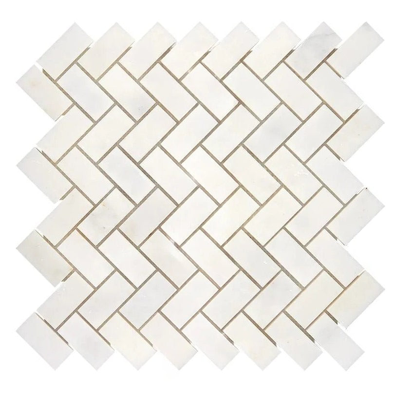 Afyon White Marble Polished 1 x 2 Herringbone Mosaic Tile-Marble Mosaic-American Tile Depot