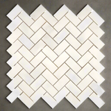 Afyon White Marble Polished 1 x 2 Herringbone Mosaic Tile