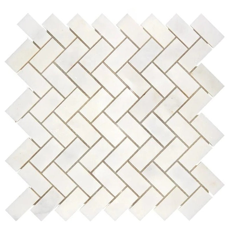 Afyon White Marble Polished 1 x 2 Herringbone Mosaic Tile-Marble Mosaic-American Tile Depot