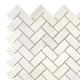 Afyon White Marble Polished 1 x 2 Herringbone Mosaic Tile