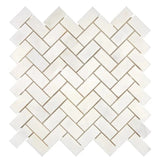 Afyon White Marble Polished 1 x 2 Herringbone Mosaic Tile