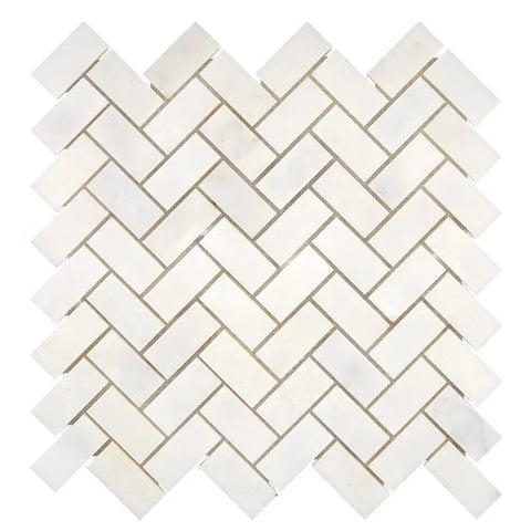 Afyon White Marble Polished 1 x 2 Herringbone Mosaic Tile