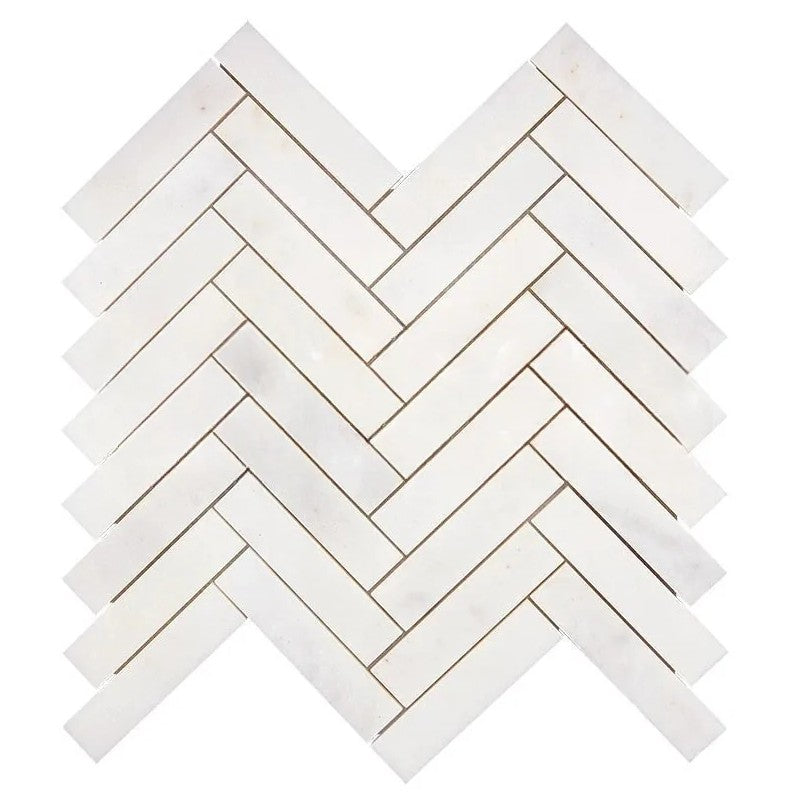 Sample of Afyon White Marble Polished 1 x 4 Herringbone Mosaic Tile-Sample-American Tile Depot